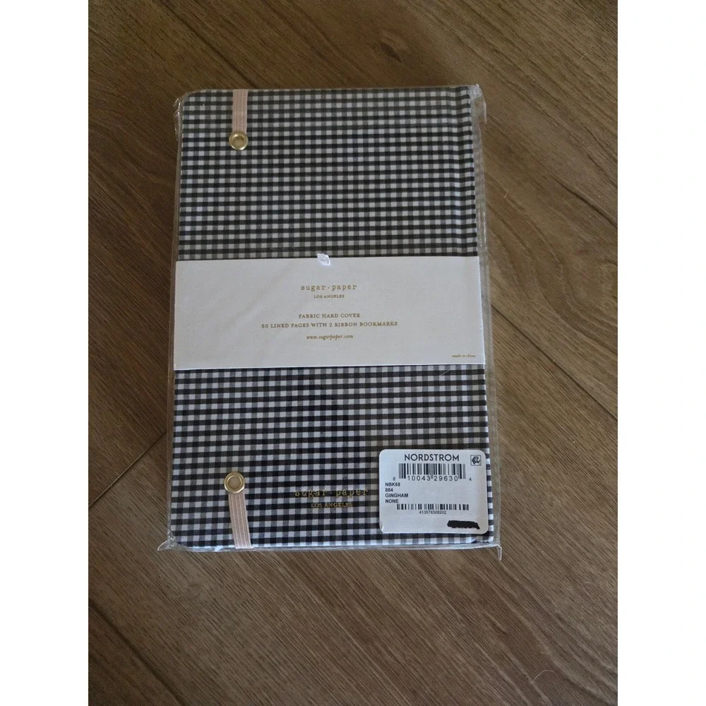 Sugar Paper Los Angeles Gingham Fabric Hard Cover Lined Journal Notebook Black